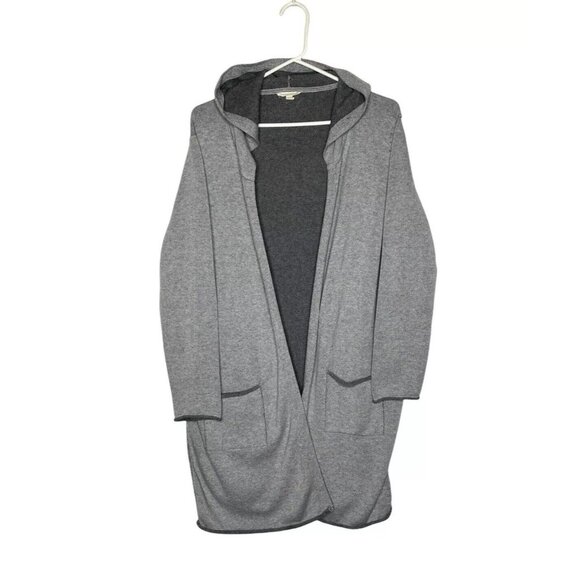 Eileen Fisher Organic Cotton Hooded Long Grey Cardigan Women’s Size Small S/P - Picture 1 of 8